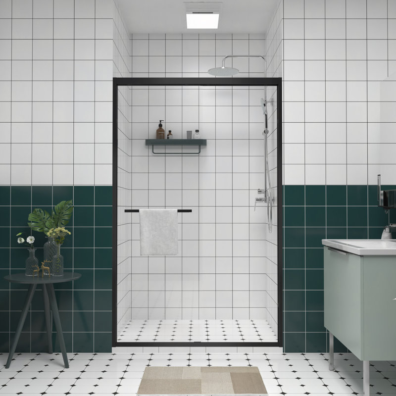 44-48"X76" Aluminum Frame Double Sliding Shower Door,Bypass Bathroom Sliding Door With Premium 1/4" (6Mm) Clear Tempered Glass Hardware Sliding Glass Shower Enclosure