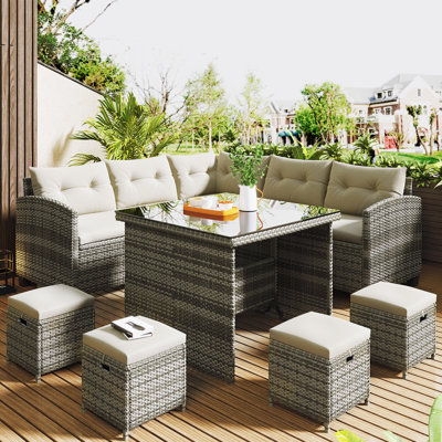 Popplestone Rattan 8 - Person Seating Group with Cushions