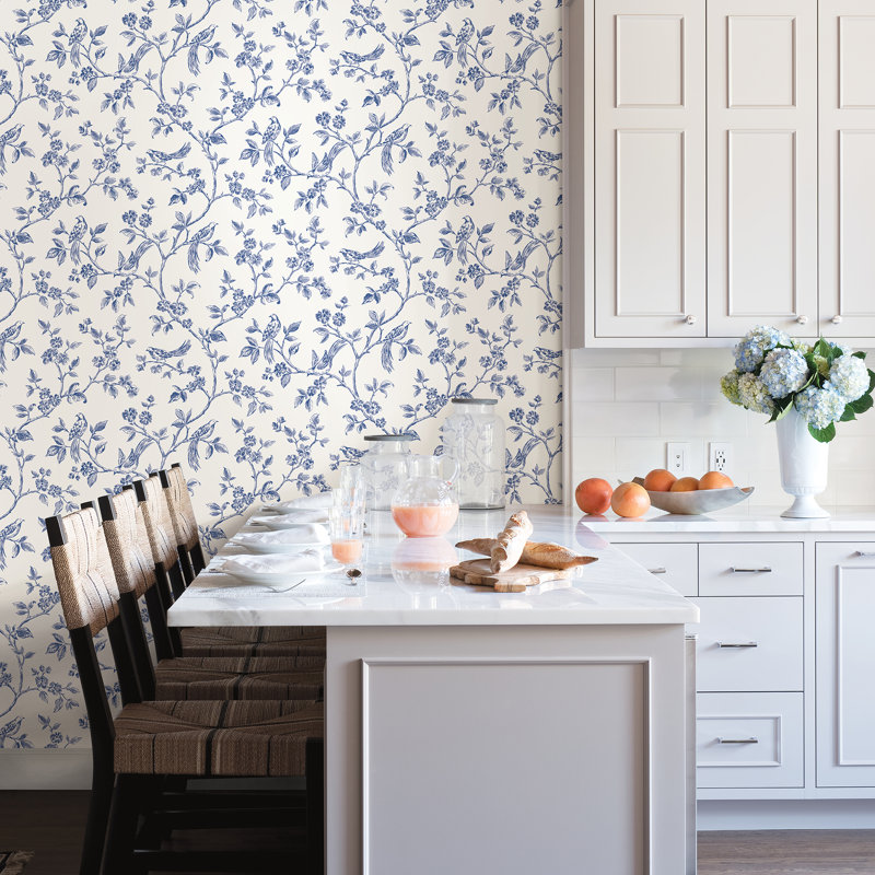 Krantz Ray Bird Trail 33' L x 20.5" W Smooth Wallpaper Roll, Navy
