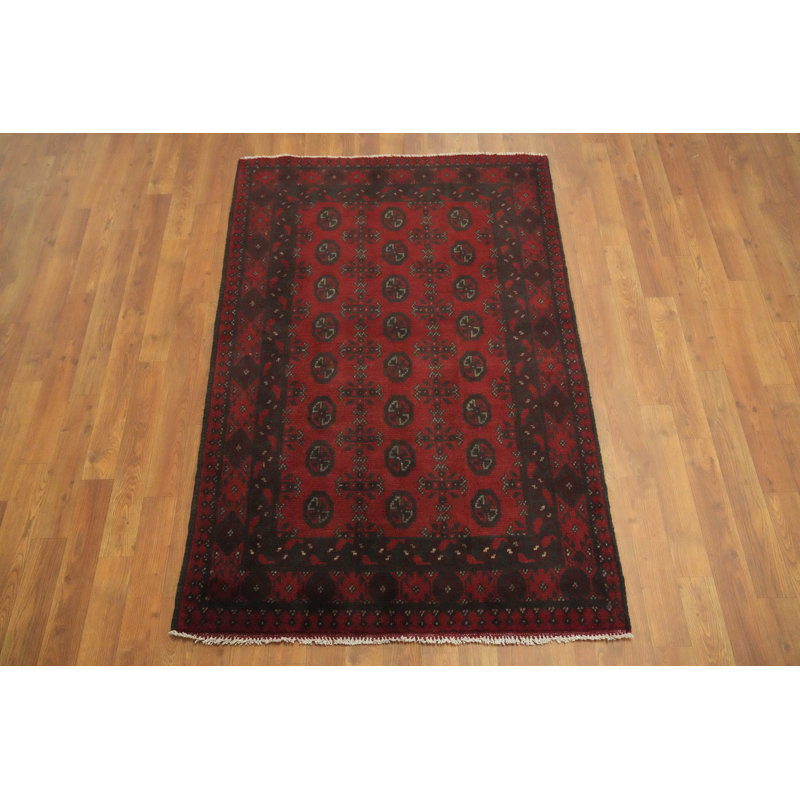 Geometric Red Oriental Afghan Rug 3x5