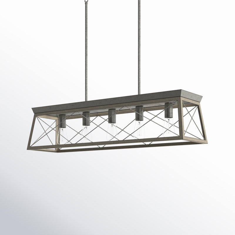 Oisin 5-Light Galvanized Kitchen Island Rectangle Chandelier, Galvanized, 9" H x 38" W x 10" D