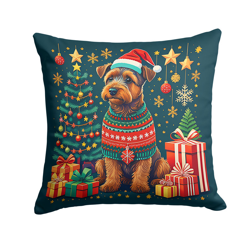 Coussin décoratif 1164_Welsh Terrier Christmas, 14 po x 14 po