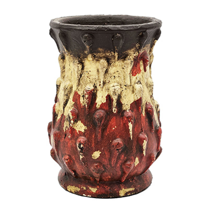 Decorative Flower Vase, 10 Inch Textured Red Cream And Brown Terracotta