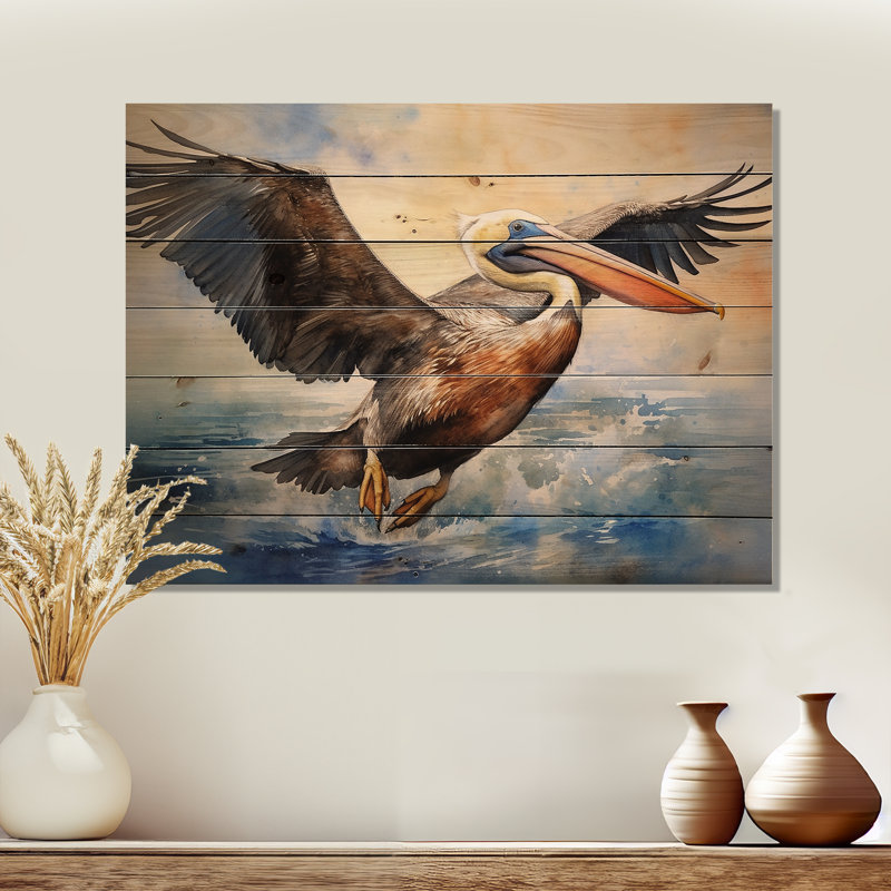 Morrisey Majestic Pelican Seabird II sur impression sur bois, H 24 po x l 32 po x P 0,78 po