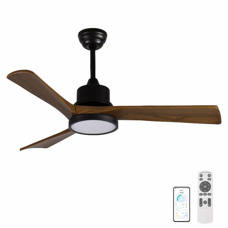 Ventilateur de plafond de 42 pouces avec lumière, pales en bois massif, 2 tiges pour plafond incliné ≤15 °, moteur à courant continu silencieux réversible, application et télécommande, 6 vitesses, minuterie, DEL à spectre complet à intensité variable, pour la chambre à coucher