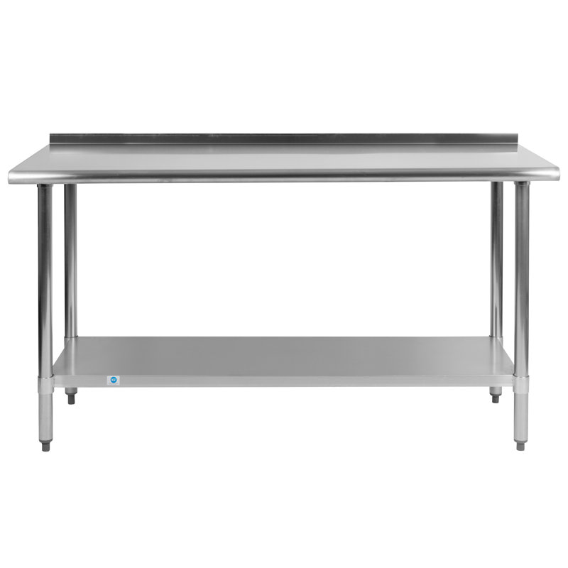 60" Stainless Steel 18 Gauge Commercial Work Table with Shelf & Backsplash