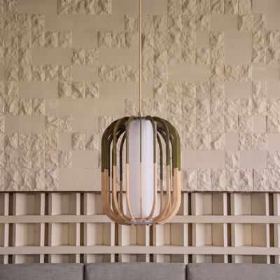 1-Light Cylinder Wooden Hanging Light Fixture