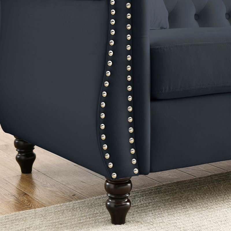 Canapé 2 places Chesterfield, L 58,8 po, Velours noir, Ne s’applique pas