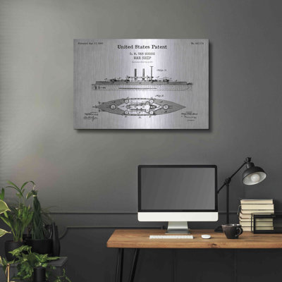 Luxe Metal Art 'War Ship Blueprint Patent White' M " War Ship Blueprint Patent White " by Patents