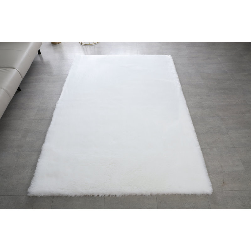 Tapis blanc à poils longs Mane, Rond 5 pi