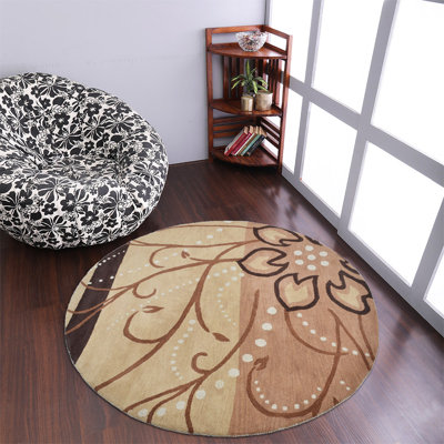 Tapis écologiques en laine touffetée à la main Jody - rond, couleur brun clair, design floral moderne, tapis antidérapants faits à la main épais pour le salon, la chambre à coucher