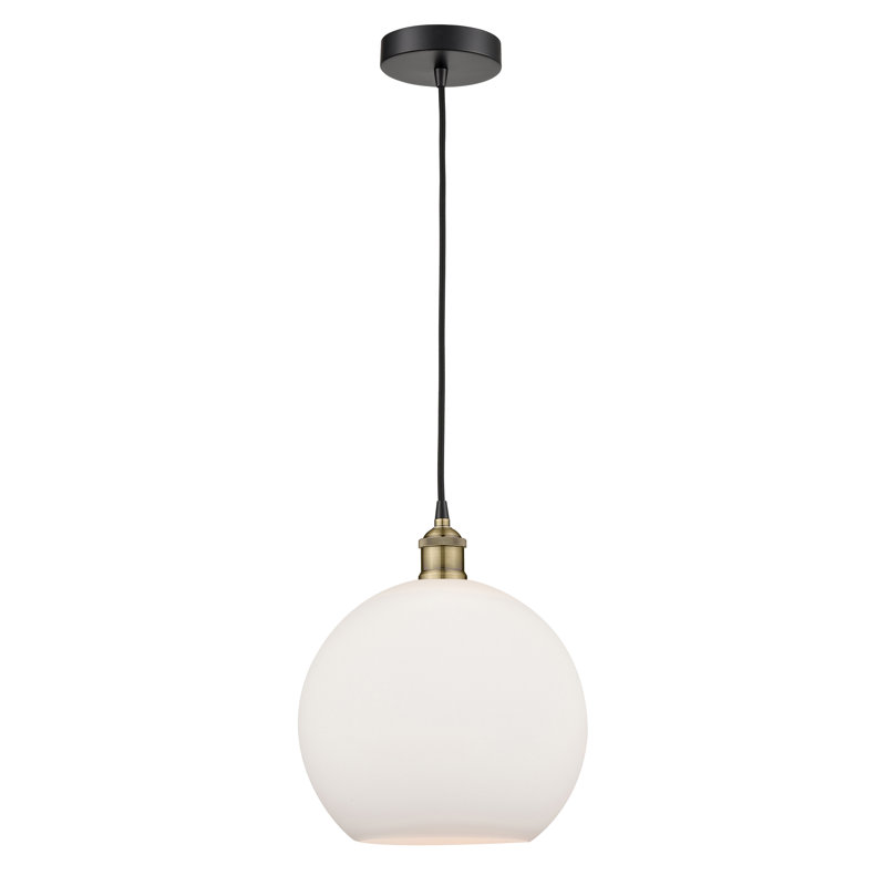 Luminaire suspendu sphère 1 lumière Ralph, Blanc mat, Laiton antique noir