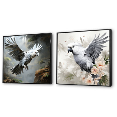 Grey Parrot In Flight I - Parrot Canvas Prints Set Of 2