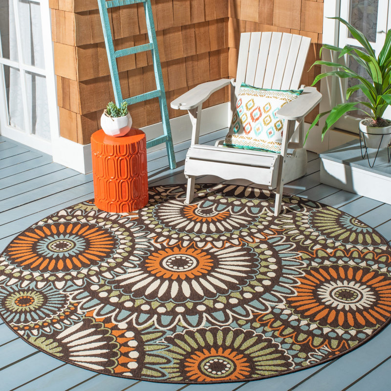 Tapis d'intérieur / extérieur à motif floral Centeno Performance, Rond 6 pi 7 po