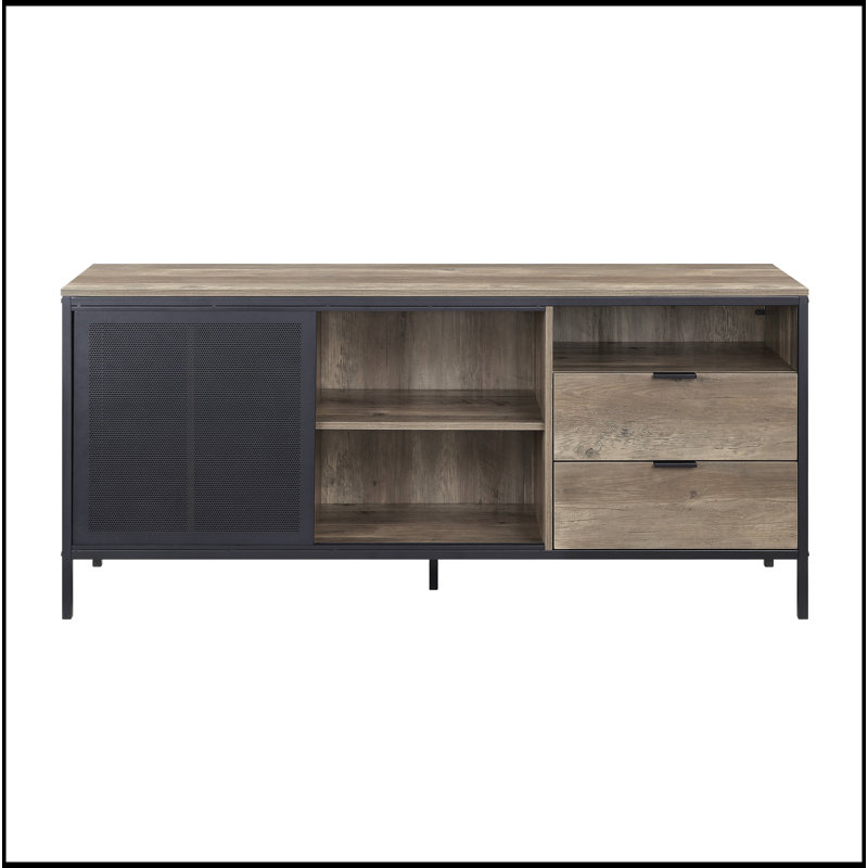 Rustic Oak & Black Finish TV Stand
