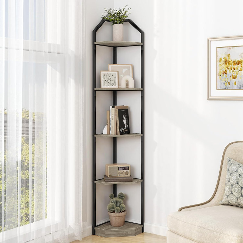 5 Tier Corner Wall Shelf Stand(Grey), Gray