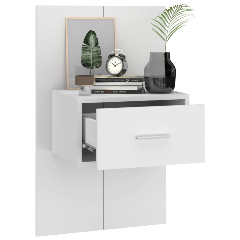 Mazzola Wall-mounted Bedside Cabinet, White, 1