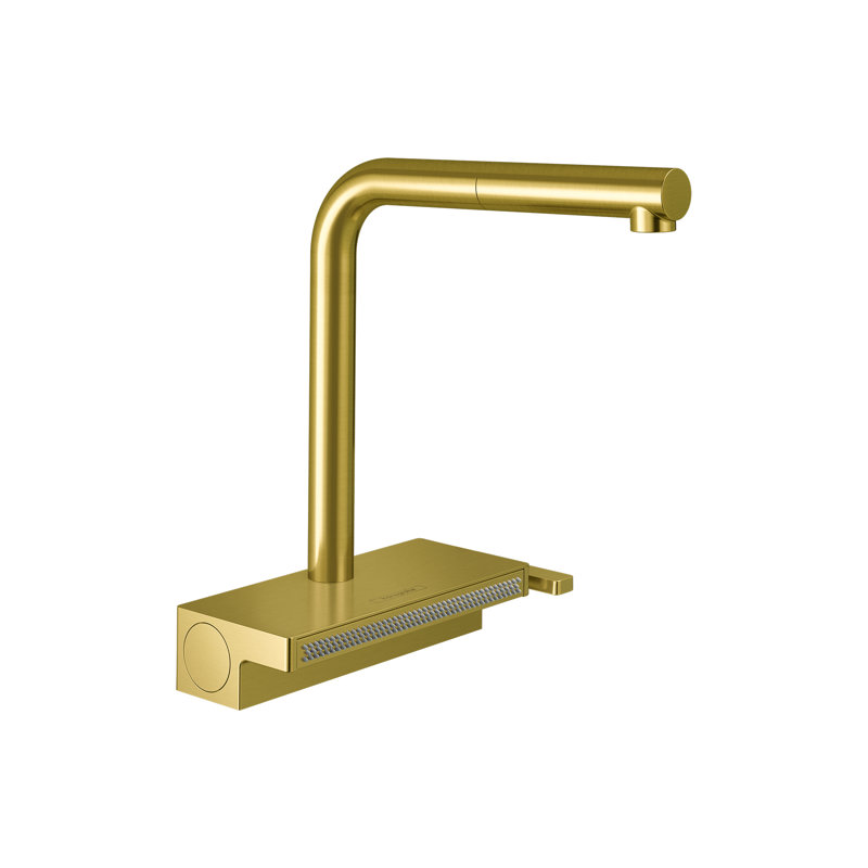 Robinet de cuisine Aquno Select avec bec rétractable en forme de L à 2 jets, 1,75 po, Optique or brossé