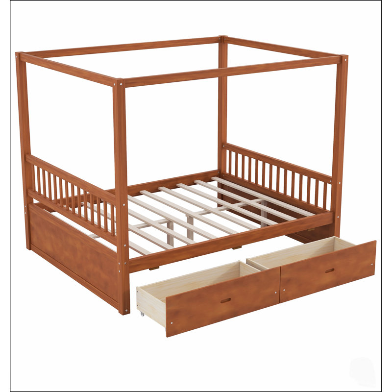 Lit à baldaquin en bois Queen Size avec tiroirs de rangement, durable et élégant pour les chambres modernes, Grand lit