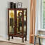 Vitrine Curio en noyer avec tablettes réglables en verre et tablette à finition miroir-1297780810