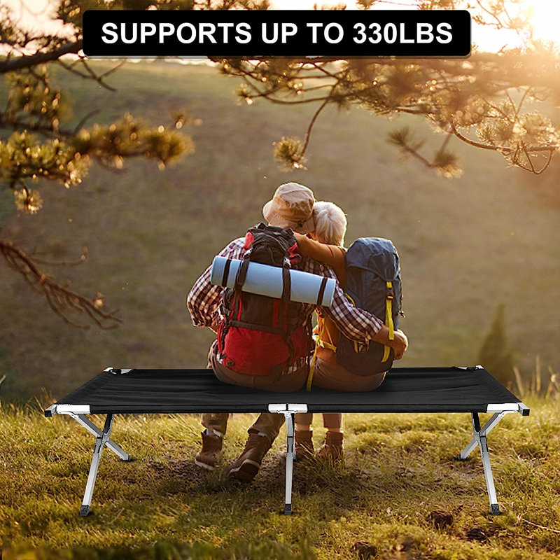 Black Portable Steel Frame Camping Cot with Storage Bag