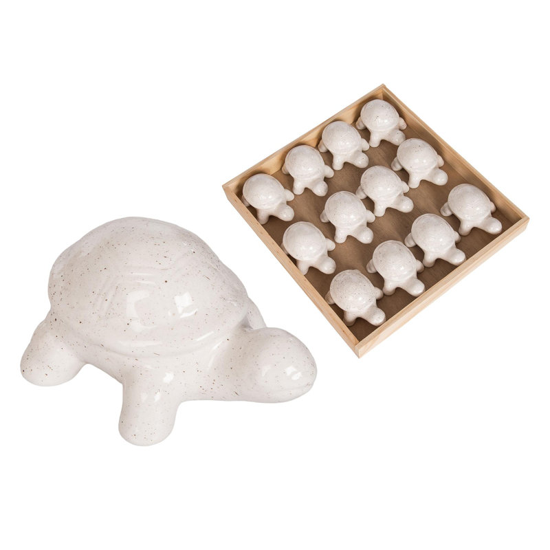  Mini Ceramic Turtles in Wood Box S/12 Home Decorations Spring