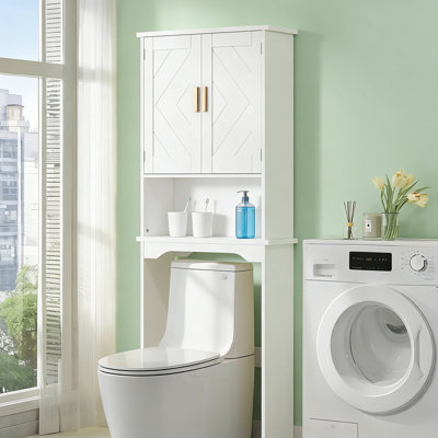 Over The Toilet Storage Cabinet With Double Doors, Adjustable Shelf And Anti-Tip Device, Space-Saving Bathroom Organizer For Modern Decor