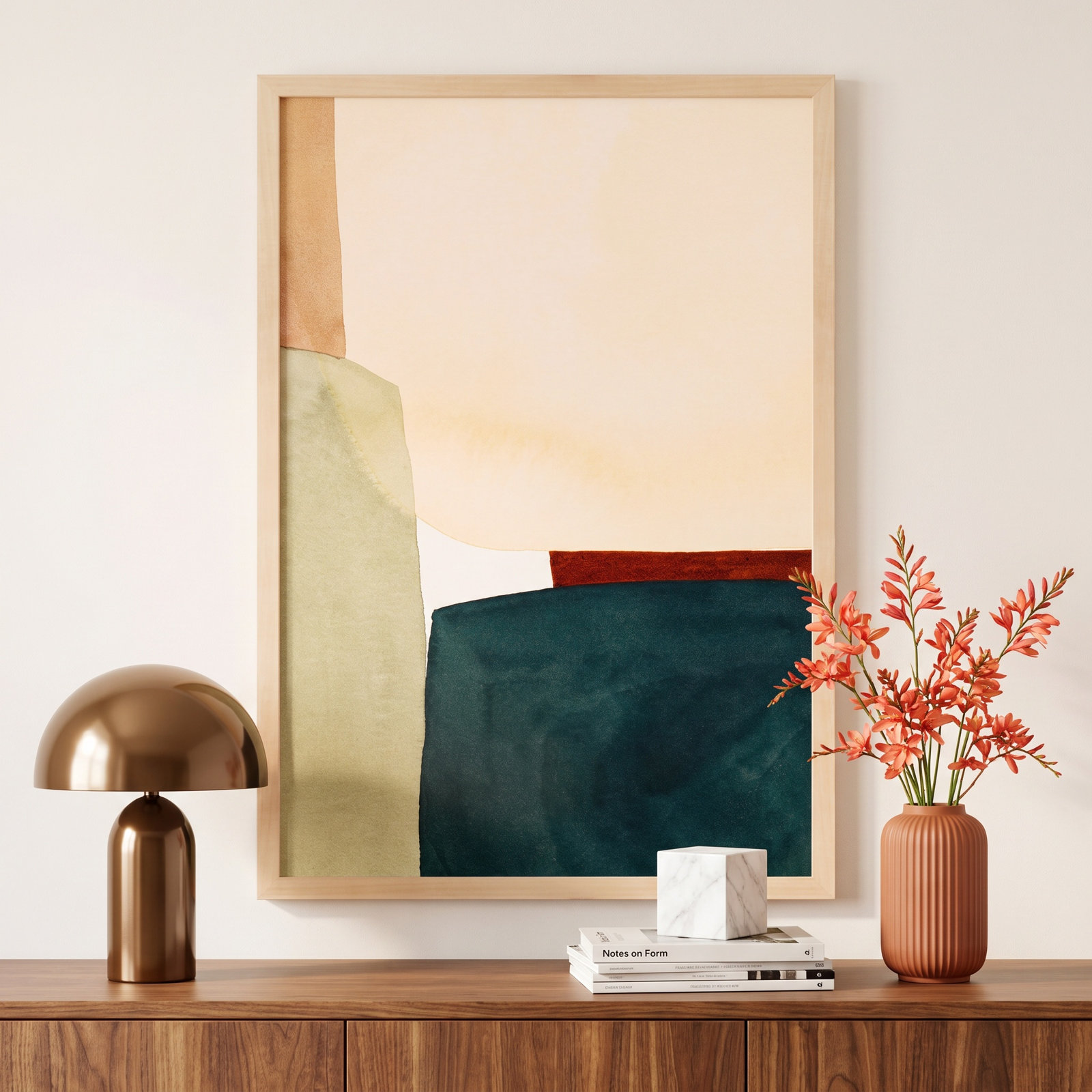 Divided "In the Depths of Turquoise" Print, 38" H x 26.5" W x 1.25" D, Maple Picture Framed Paper