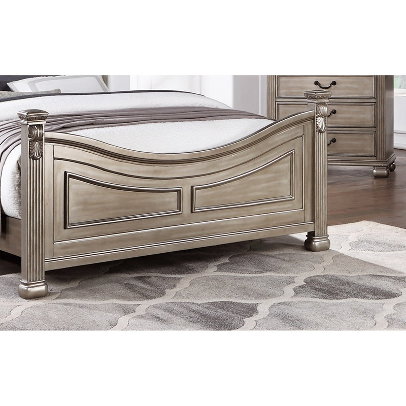 Très grand lit, argent antique, lit de chambre à coucher de style artisanal américain traditionnel, finition argentée, cadre de lit