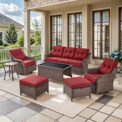 Craftedcane 7-Pieces Outdoor  PE Wicker Patio Conversation Set With 6" Thickness Cushions