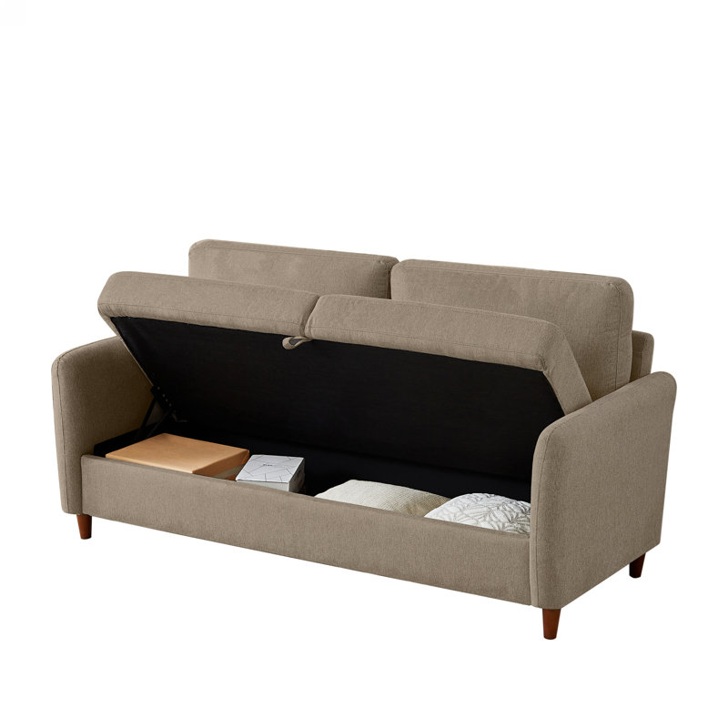 Linen Flared Arm Loveseat with Storage, 34.7" H x 56.3" W x 31.2" D, Brown