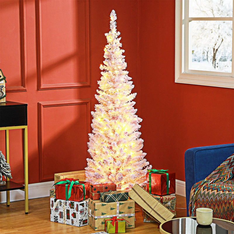 Sapin de Noël artificiel mince de 5 pi avec 160 lumières DEL chaudes et 294 pointes