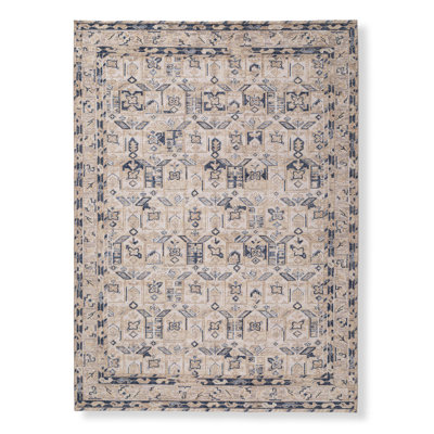 Hand Knotted Wool Oriental Area Rug in Navy/Beige
