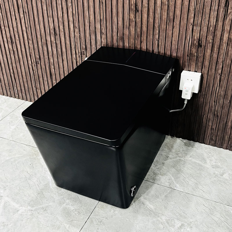 Toilette intelligente pour salle de bain avec réservoir intégré, chasse d'eau automatique, siège chauffant, télécommande, affichage à DEL, garniture de croissance carrée noire
