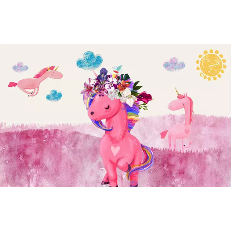 Caricature de licorne rose, petit cheval, papier peint amovible pour enfants, L 75 po x l 112 po