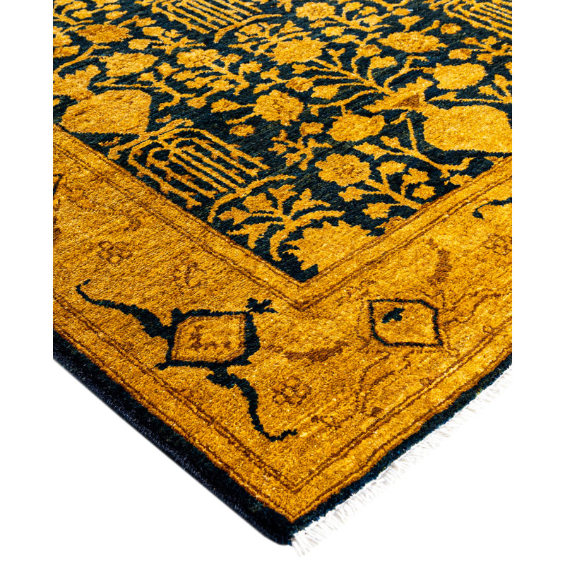 Overdyed Hand-Knotted Wool Modern-Contemporary Yellow Area Rug 4' 2" x 5' 10"