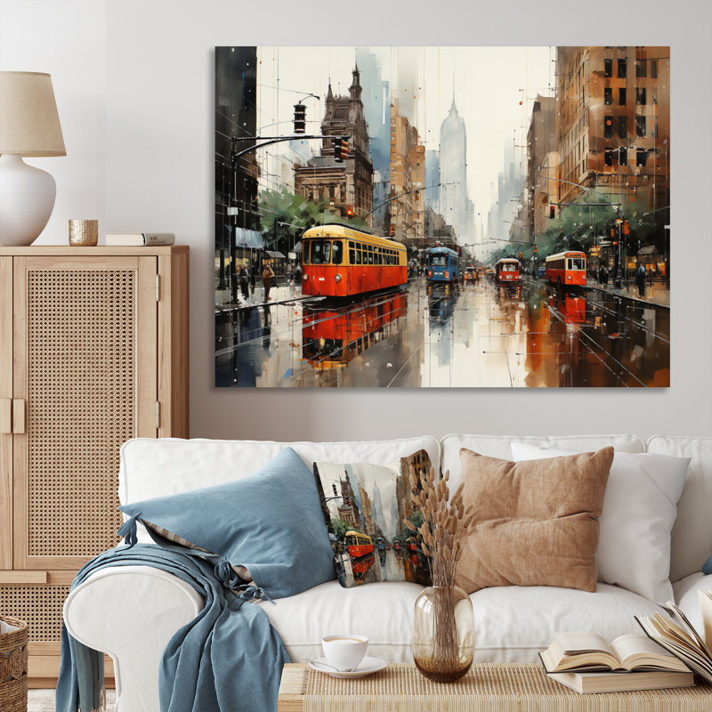 Collage de paysage urbain corail beige - impression, Toile tendue, H 24 po x l 32 po x P 1 po