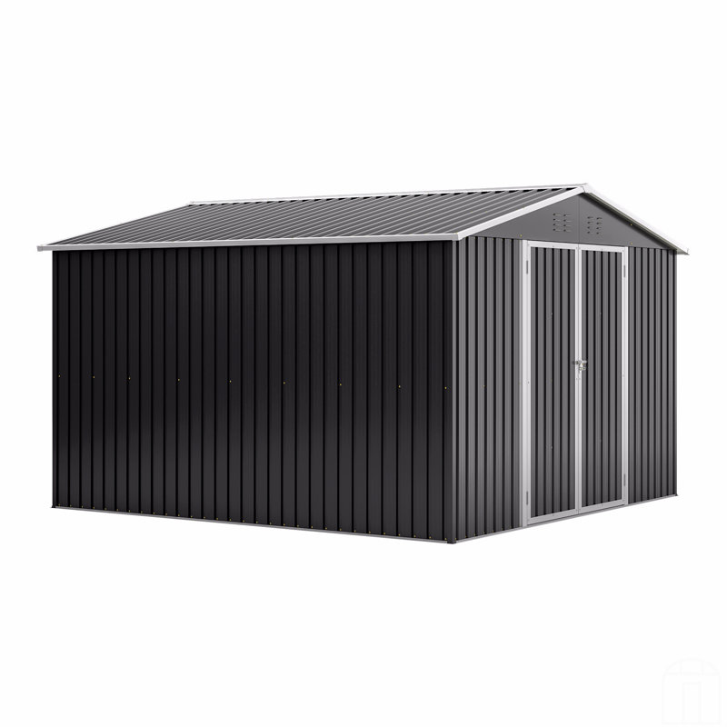Outdoor Storage Shed 10X10 FT, Utility Metal Tool Storage With Lockable Doors And Updated Frame Structure, Large Metal Garden Shed