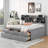 Full Size Wooden Captain Bed With Built-In Bookshelves,Three Storage Drawers And Trundle,Light Grey