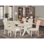 L'ensemble de table de cuisine 6 pièces contient une table de salle à manger rectangulaire avec des pieds en X et 4 chaises Parson en tissu de lin beige clair avec un banc, lin blanc-1625033127