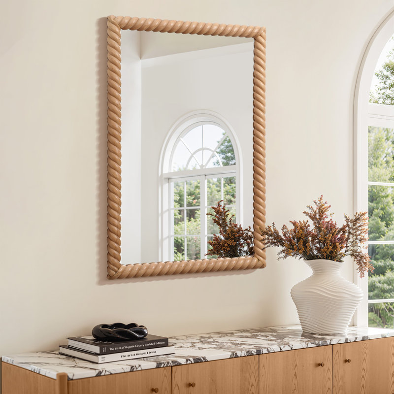 Solid Wood Rope Frame Rectangular Decorative Wall Mirror