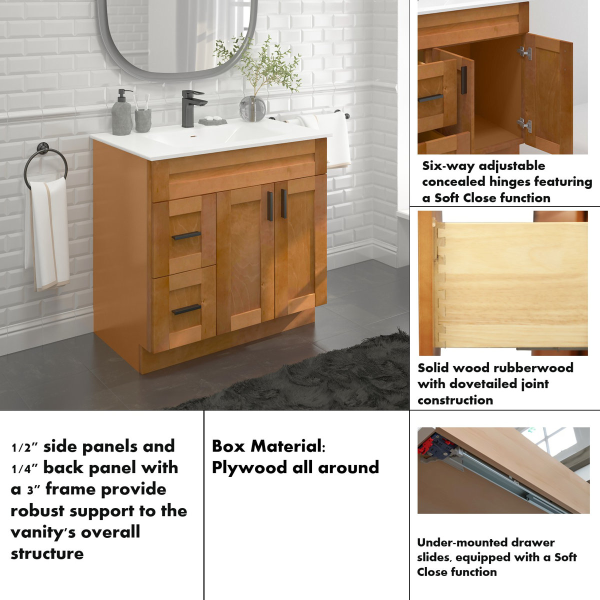 Vanity Atelier 36'' Bathroom Vanity Sink Base with Drawers Cabinet in ...