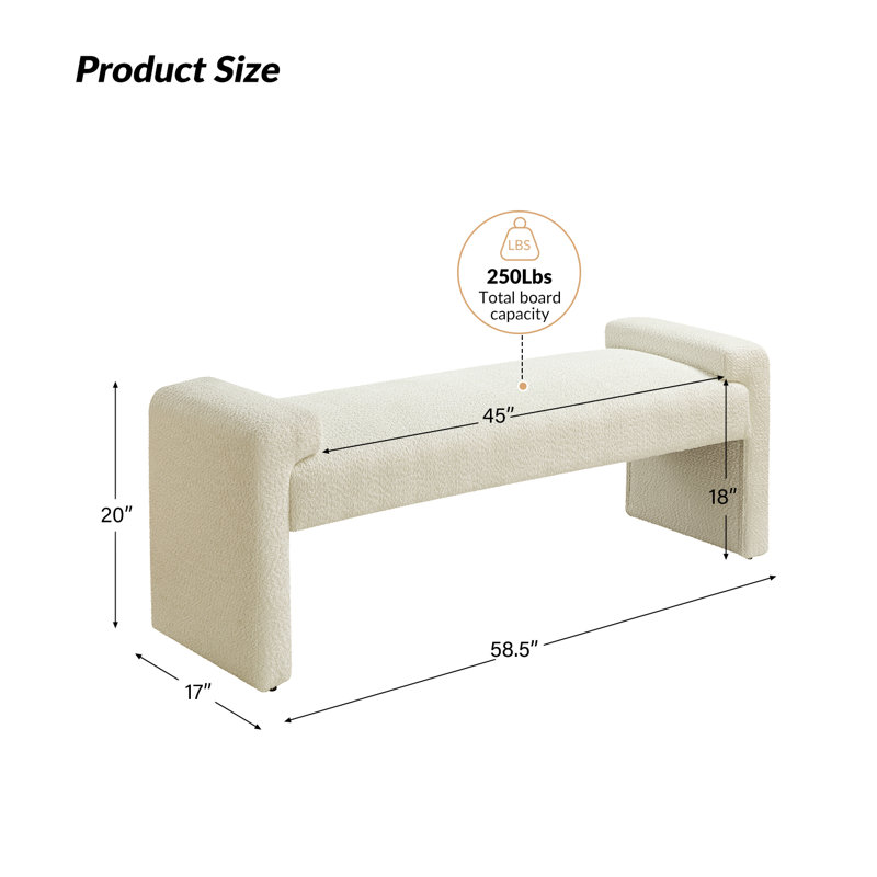 Arlesia Modern Upholstered Accent Bench, Ivory