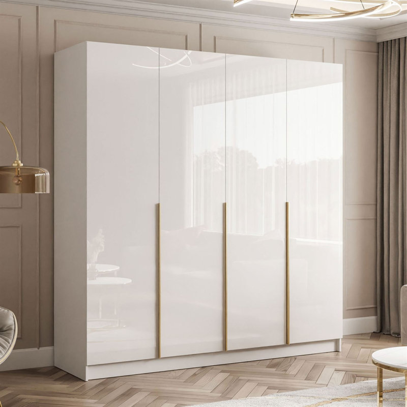 4 Door Manufactured Wood Wardrobe, Gold