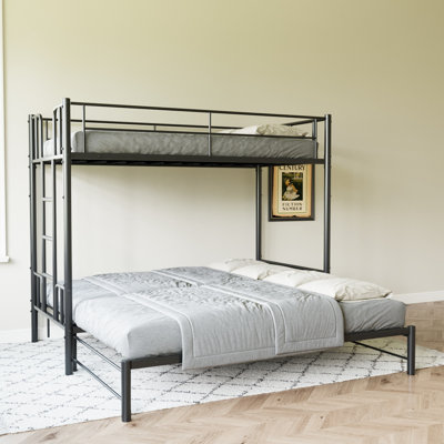 Twin Over King Bunk Bed, Extendable Bunk Beds, Pull-Out Bunk Bed Frame Can Be Extendable, No Box Spring Needed
