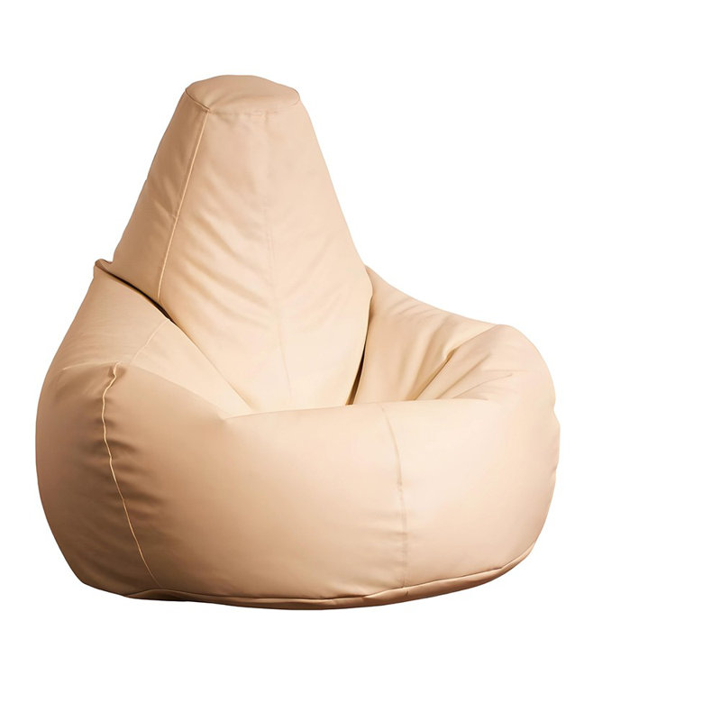 Fauteuil à billes confortable en similicuir crème, 31,5 po x 29,5 po x 11,8 po | 100% polyester, housse zippée imperméable et amovible, remplie de perles de polystyrène recyclées | Parfait pour la détente, les jeux et la détente