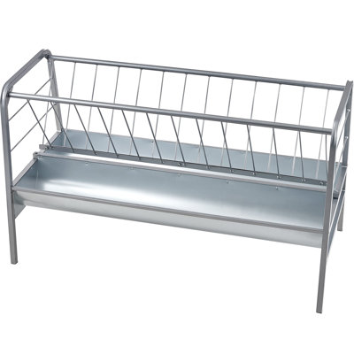 Livestock Hay Feeder, 2 In 1 Grain And Hay Feeder, 80-Gallon Capacity Pasture Feeder, 59" Long Goat Hay Feeder With Deeper Feeding Pan, Heavy Duty Steel Grain And Hay Holder For Sheep Farms Sheds