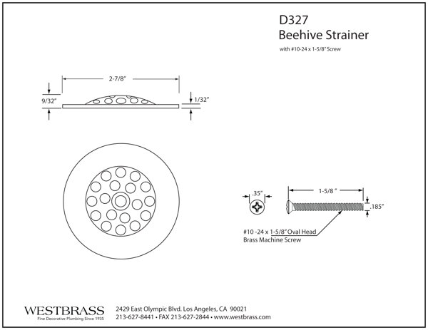 Westbrass D327-26 Gerber Style Tub Grid Strainer, Polished Chrome