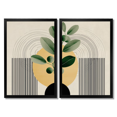 «Green and Black Bohemian Minimalist Geometric Plant - Botanicals Large Wall Art, Green Botanical, reproduction sur toile 2 pièces