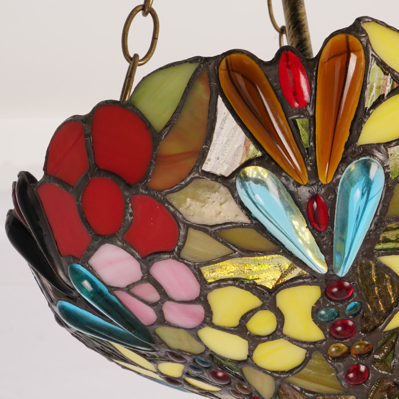 Plafonnier semi-encastré à 2 lumières de style lustre en verre coloré style Tiffany